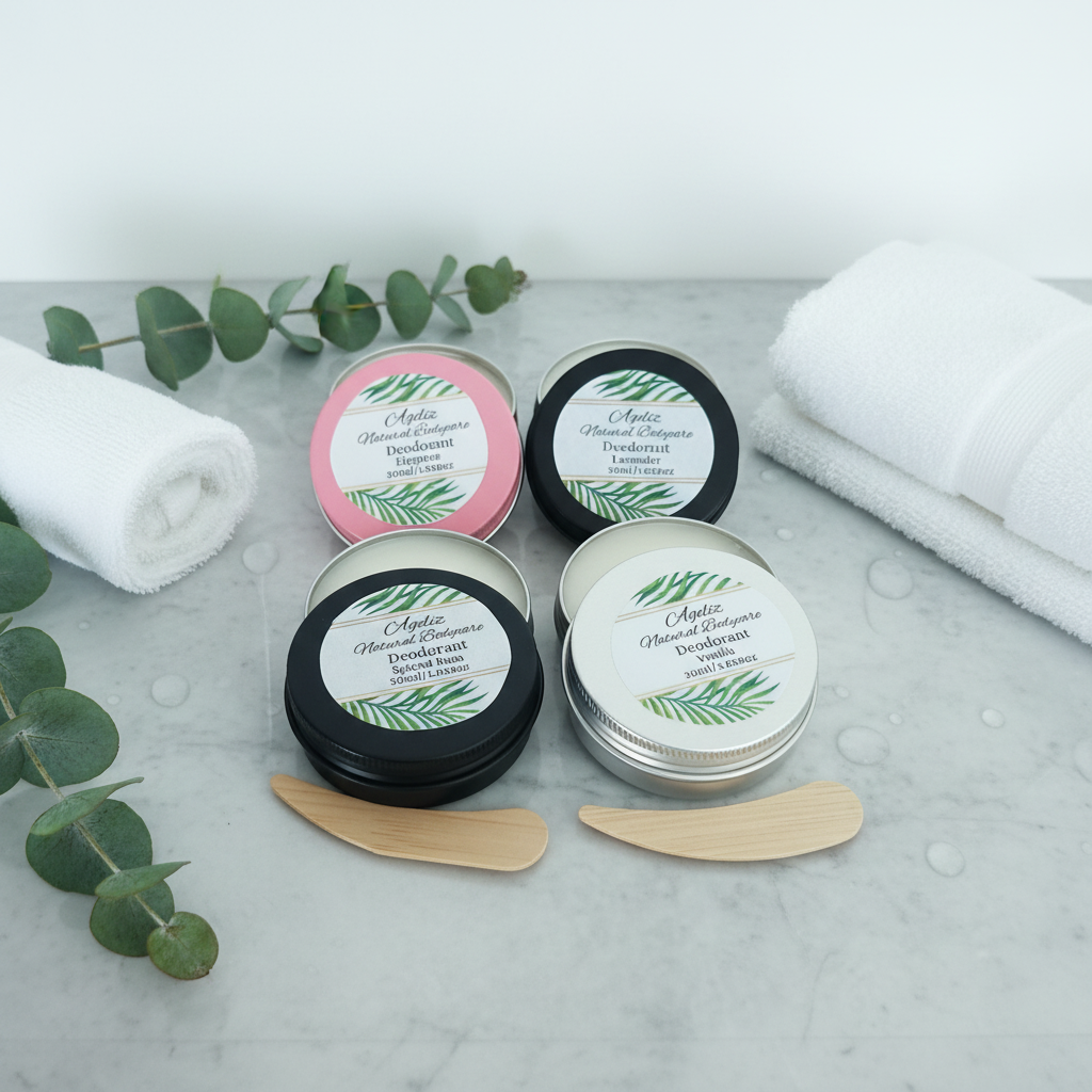 Ageliz Natural Deodorant in minimalist spa setting